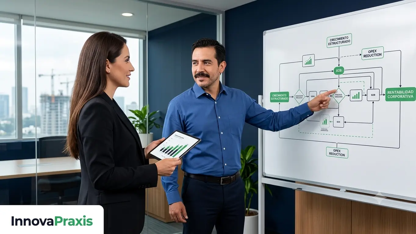 Consultoría estratégica B2B en InnovaPraxis: Diseño de arquitectura de procesos y reducción de OPEX para la rentabilidad corporativa del sector industrial.
